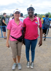 The United Nations Environment Programme's Coral Fernandez (left) and Pietra Brown looking good in pink. (My photo)