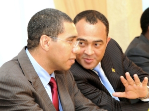 Andrew Holness (left) and former senator Christopher Tufton, who was thrown out by way of an undated letter - signed by himself. (Photo: Gleaner)