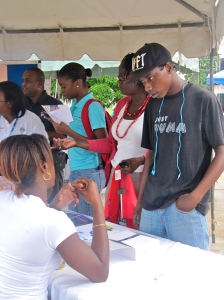 My colleague Latoya spent a long time "reasoning" with a group of young men who visited our tent.