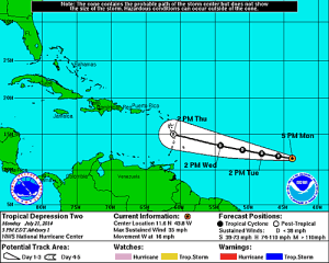 Tropical Depression Two is approaching the Caribbean. (Graphic by NOAA)