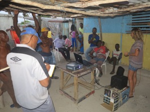 Consultation with fishermen on Middle Cay, Pedro Bank, July 2014.