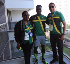 Gold medal winner Omar McLeod (centre) with Sports Minister Olivia Grange and Prime Minister Andrew Holness before his race in Rio. (Photo: Andrew Holness/Twitter)