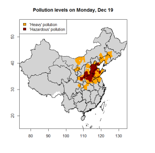 Pollution levels in northern China on December 19, 2016.